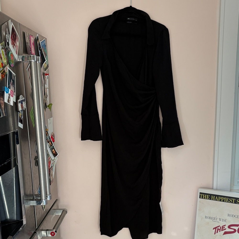 ASOS Black Long Sleeve Draped Dress